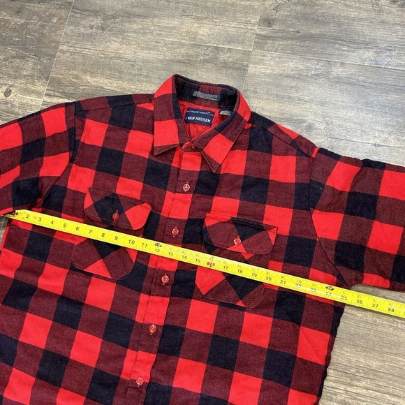 Vintage Van Heusen Winter weights Red Plaid Flannel Shirt Jacket Men XL Lined - Picture 4 of 10